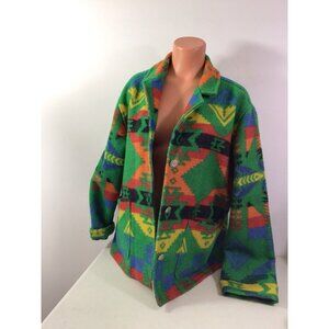 Chico's Multicolor Geometric Wool-Blend Pea Coat in Green